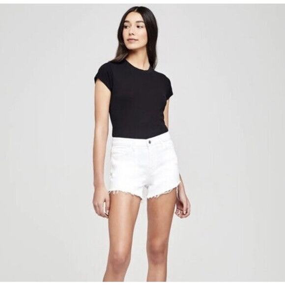 L’AGENCE Ryland High Rise Cut Off Shorts White Blanc Denim Raw Hem US 31 NWT - Picture 1 of 8